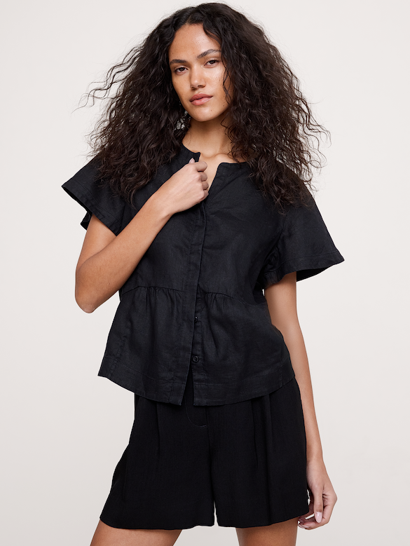 Linen Flutter-Sleeve Top
