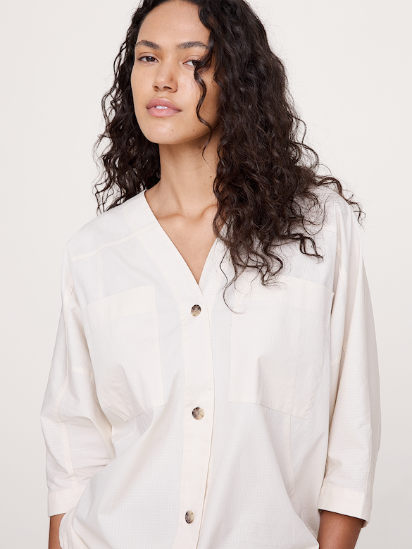 Stretch-Cotton Drawstring-Hem Top