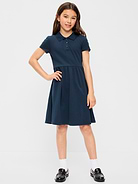 Image number 1 showing, School Uniform Fit and Flare Pique Polo Dress for Girls