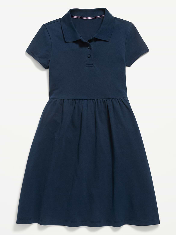 School Uniform Fit and Flare Pique Polo Dress for Girls