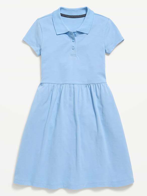 Robe polo ajustée et évasée d’uniforme scolaire en piqué pour fille