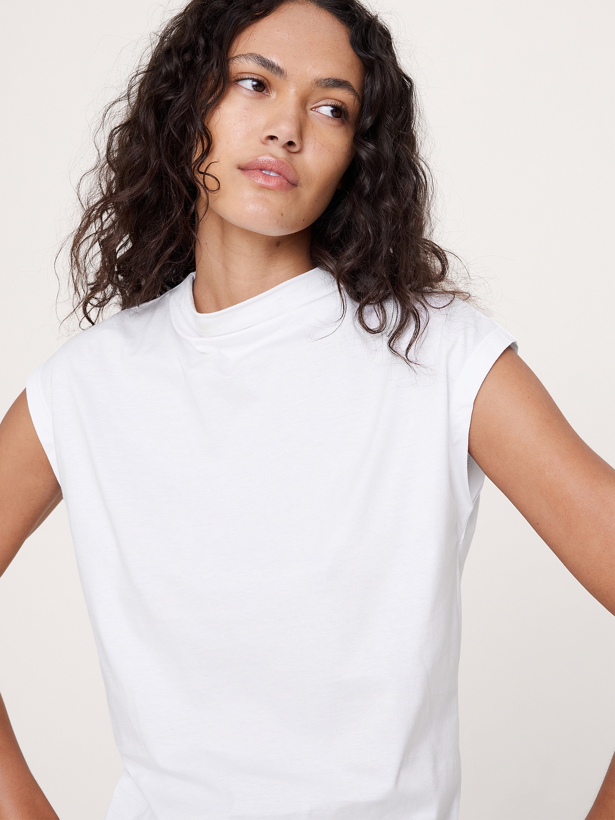 Silky Cotton Mock-Neck Top | Banana Republic