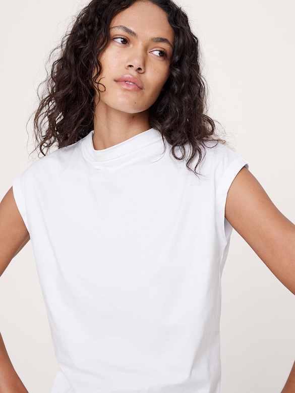 Silky Cotton Mock-Neck Top
