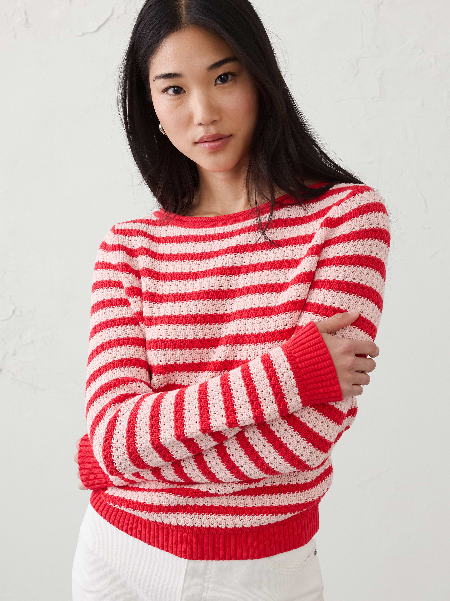 Image number 1 showing, Cotton Boatneck Crochet Sweater