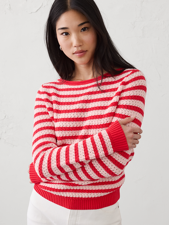 Cotton Boatneck Crochet Sweater