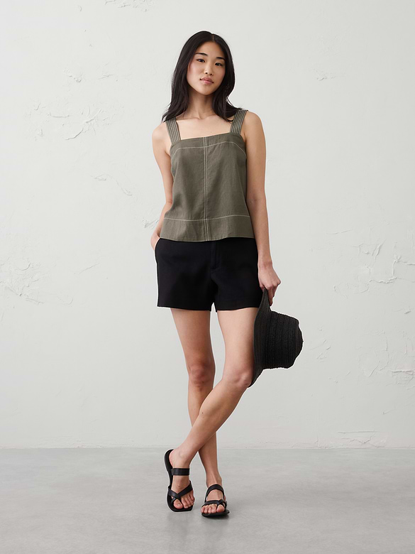 Linen-Blend Trapunto Tank