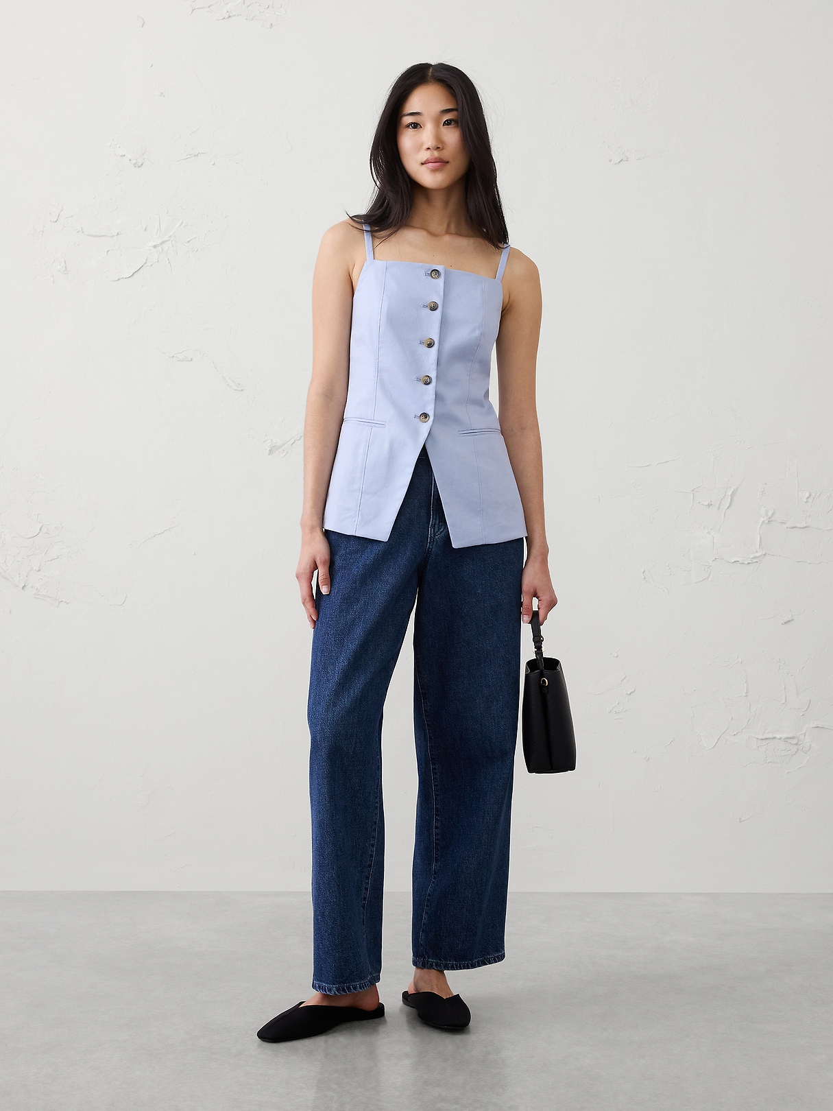 Linen-Blend Square-Neck Cutaway Vest | Banana Republic Factory
