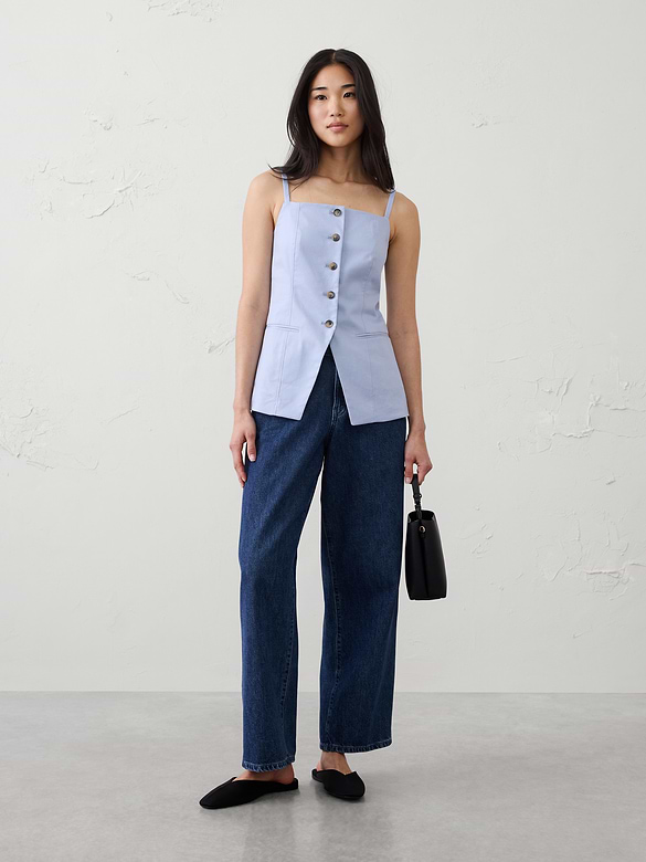 Linen-Blend Square-Neck Cutaway Vest