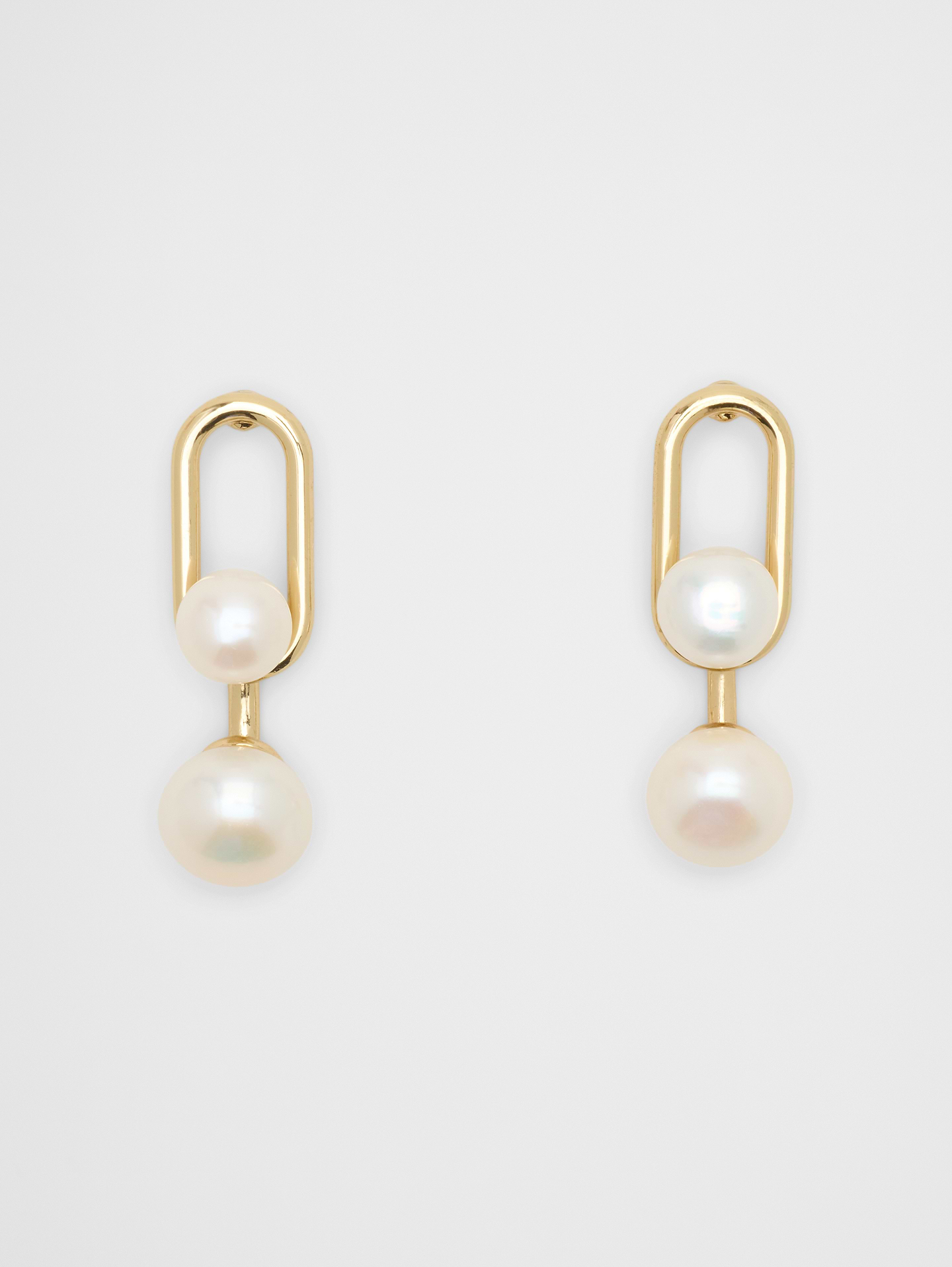 Image number 1 showing, Oval Metal Pearl Drop Earrings