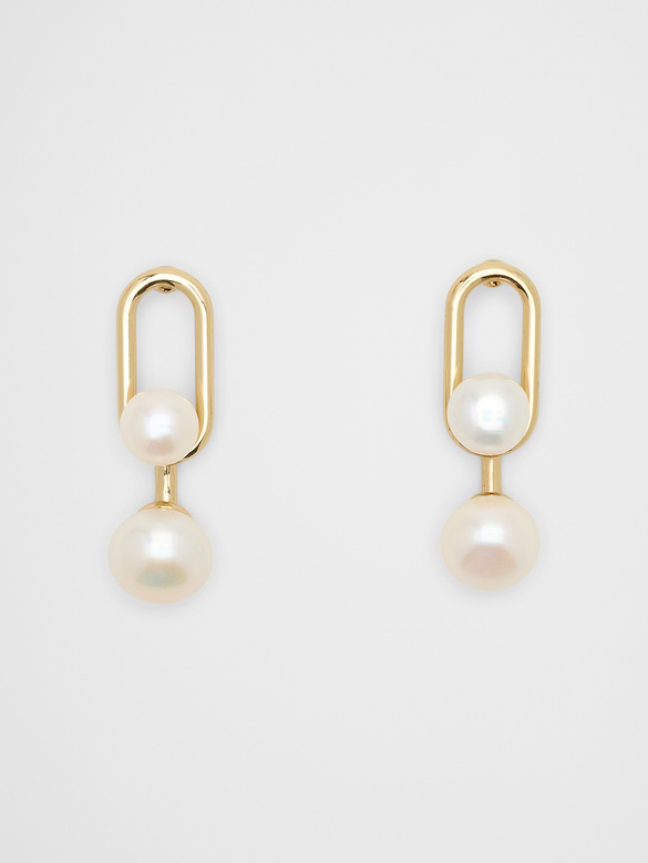 Oval Metal Pearl Drop Earrings