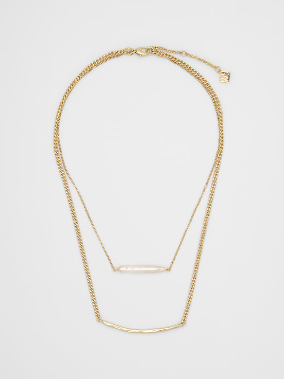 Layered Pearl Bar Necklace