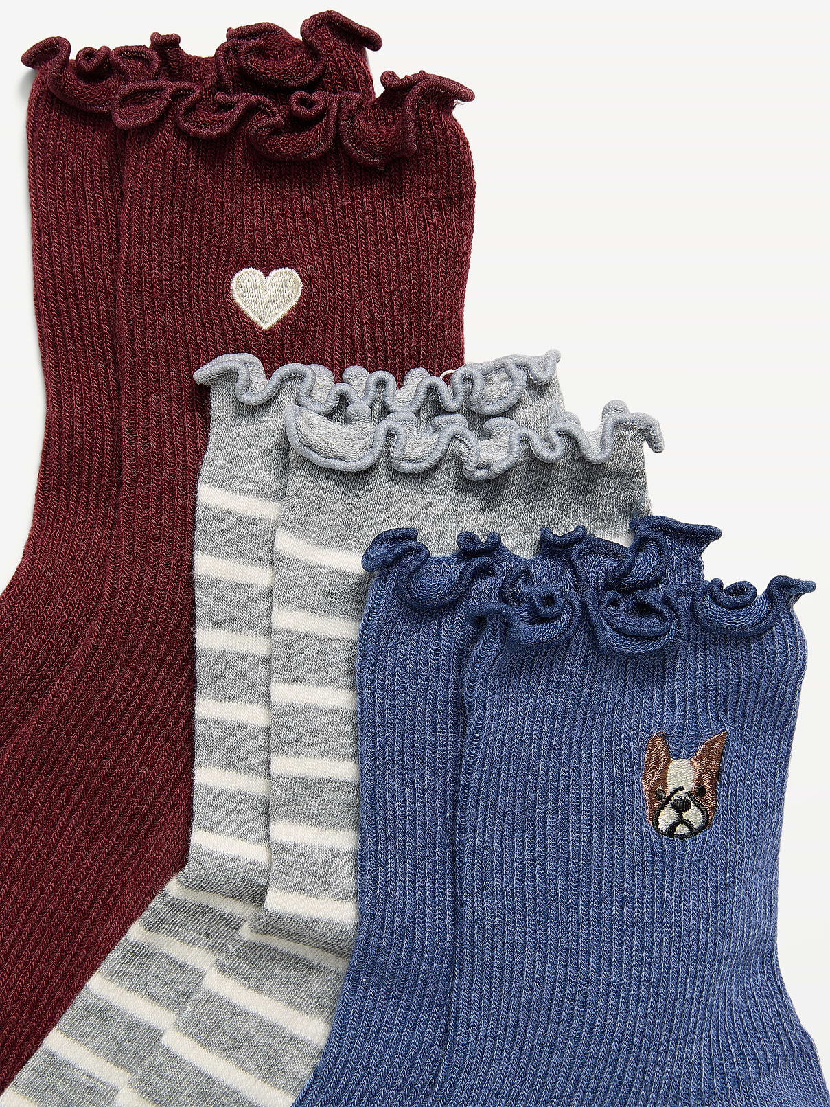 Image 2 of 2, Ruffled Crew Sock 3-Pack for Women