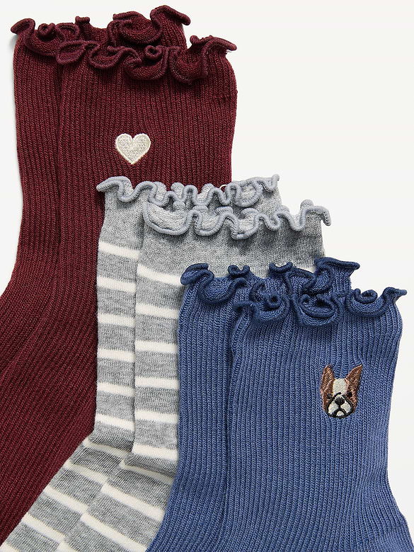 Ruffled Crew Sock 3-Pack for Women
