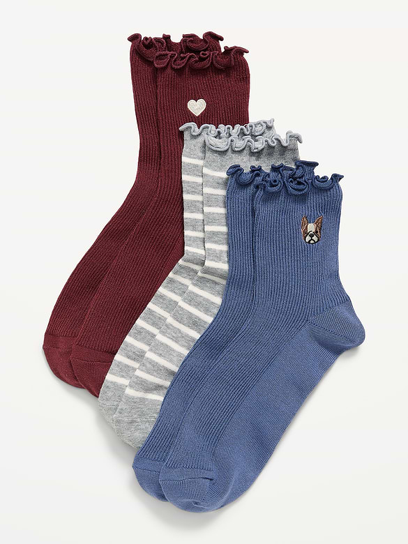 Ruffled Crew Sock 3-Pack for Women