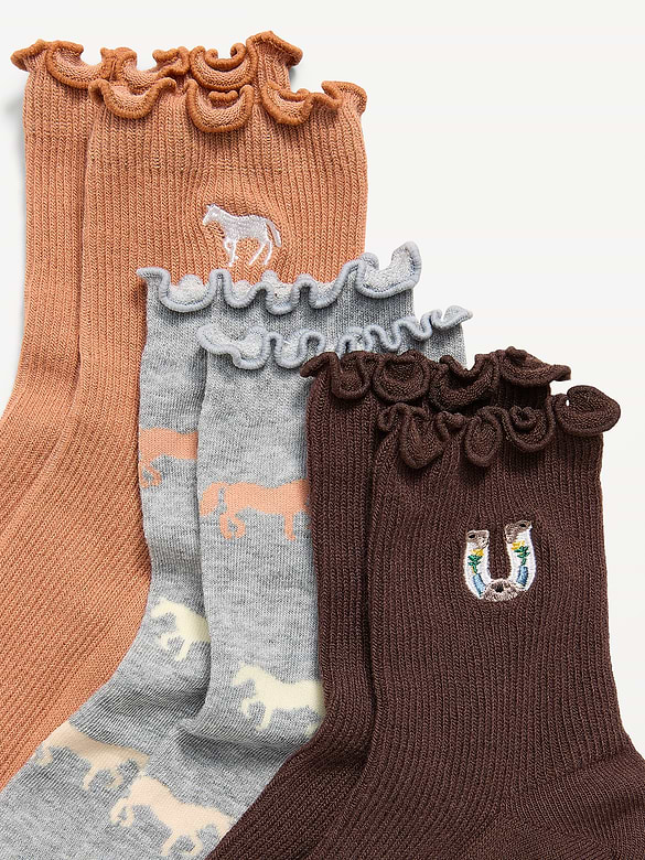 Ruffled Crew Sock 3-Pack for Women