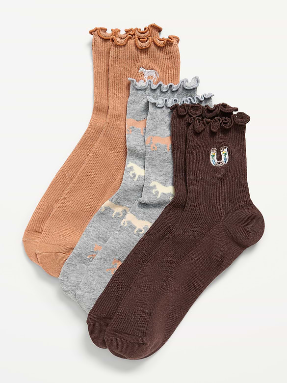 Ruffled Crew Sock 3-Pack for Women