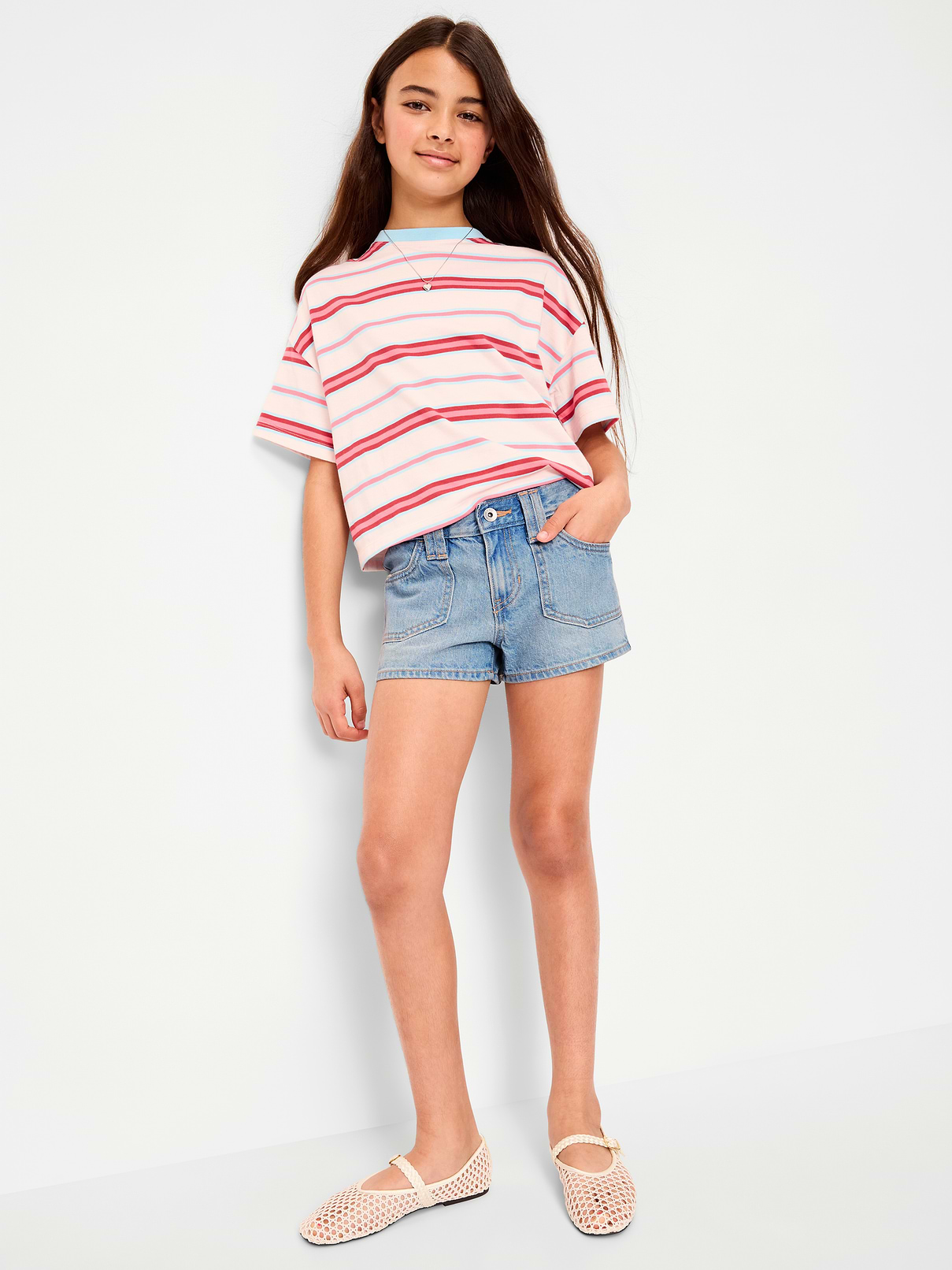 Image number 3 showing, Low-Rise Utility Jean Shorts for Girls