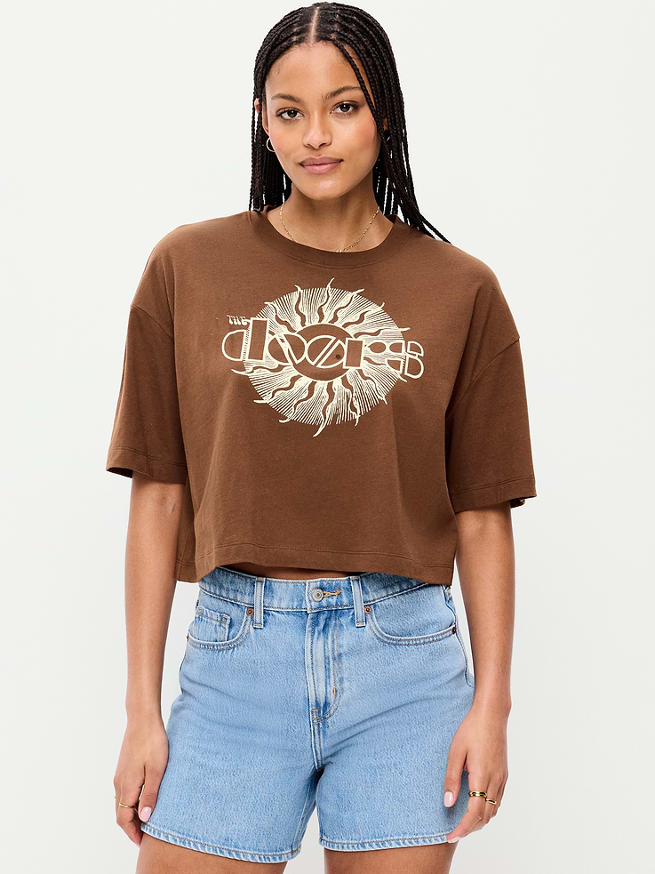 Image number 1 showing, The Doors™ Crew-Neck Oversized Crop T-Shirt
