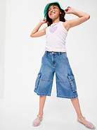 Image number 3 showing, Mid-Rise Ultra Baggy Cargo Jean Shorts for Girls