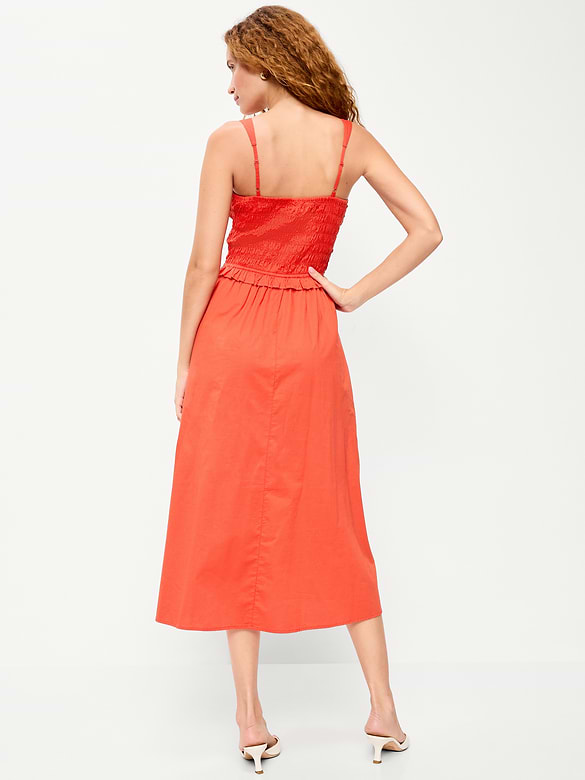 Fit & Flare Smocked-Bodice Midi Dress