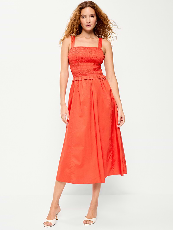 Fit & Flare Smocked-Bodice Midi Dress