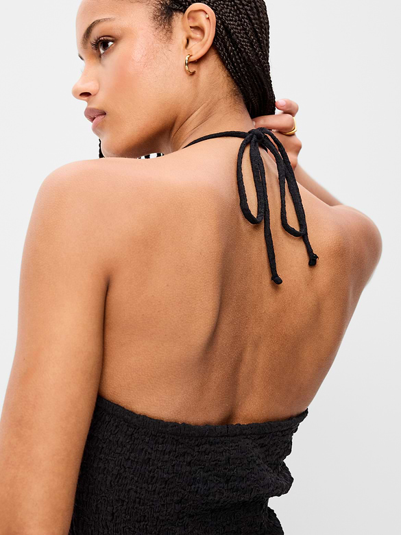 Beaded Halter-Neck Textured Midi Dress
