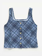 Image number 2 showing, Button-Front Plaid Denim Tank Top for Girls