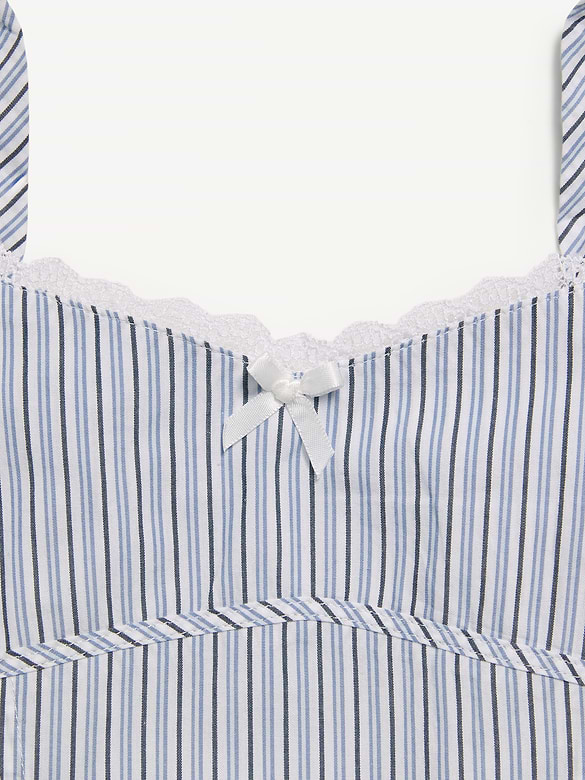 Sleeveless Fit and Flare Striped Lace-Trim Dress for Girls
