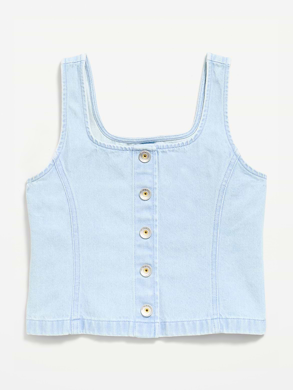 Button-Front Denim Tank Top for Girls