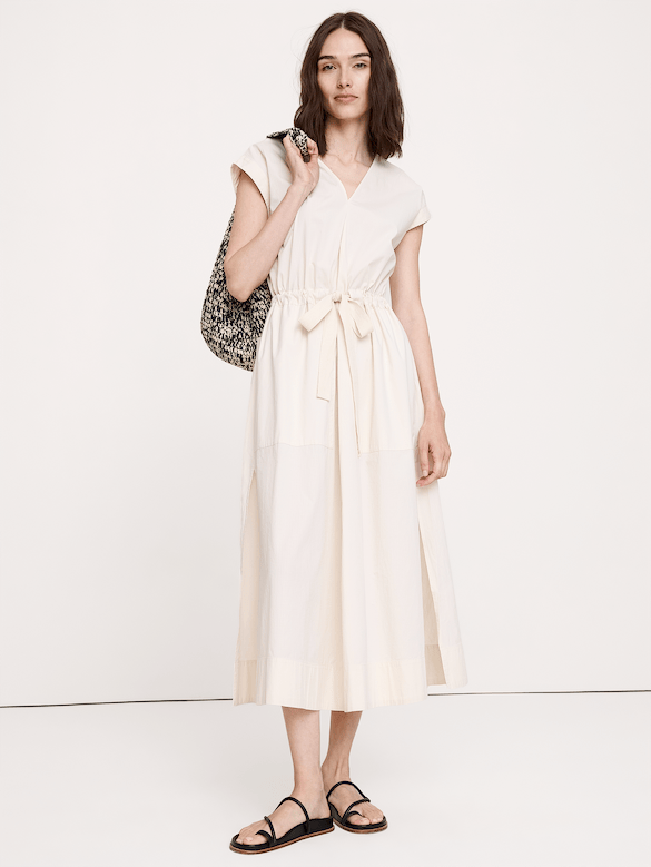 Stretch-Cotton Tie-Waist Maxi Dress