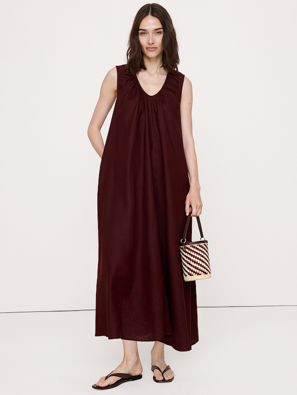 Linen Scoop-Neck Maxi Dress