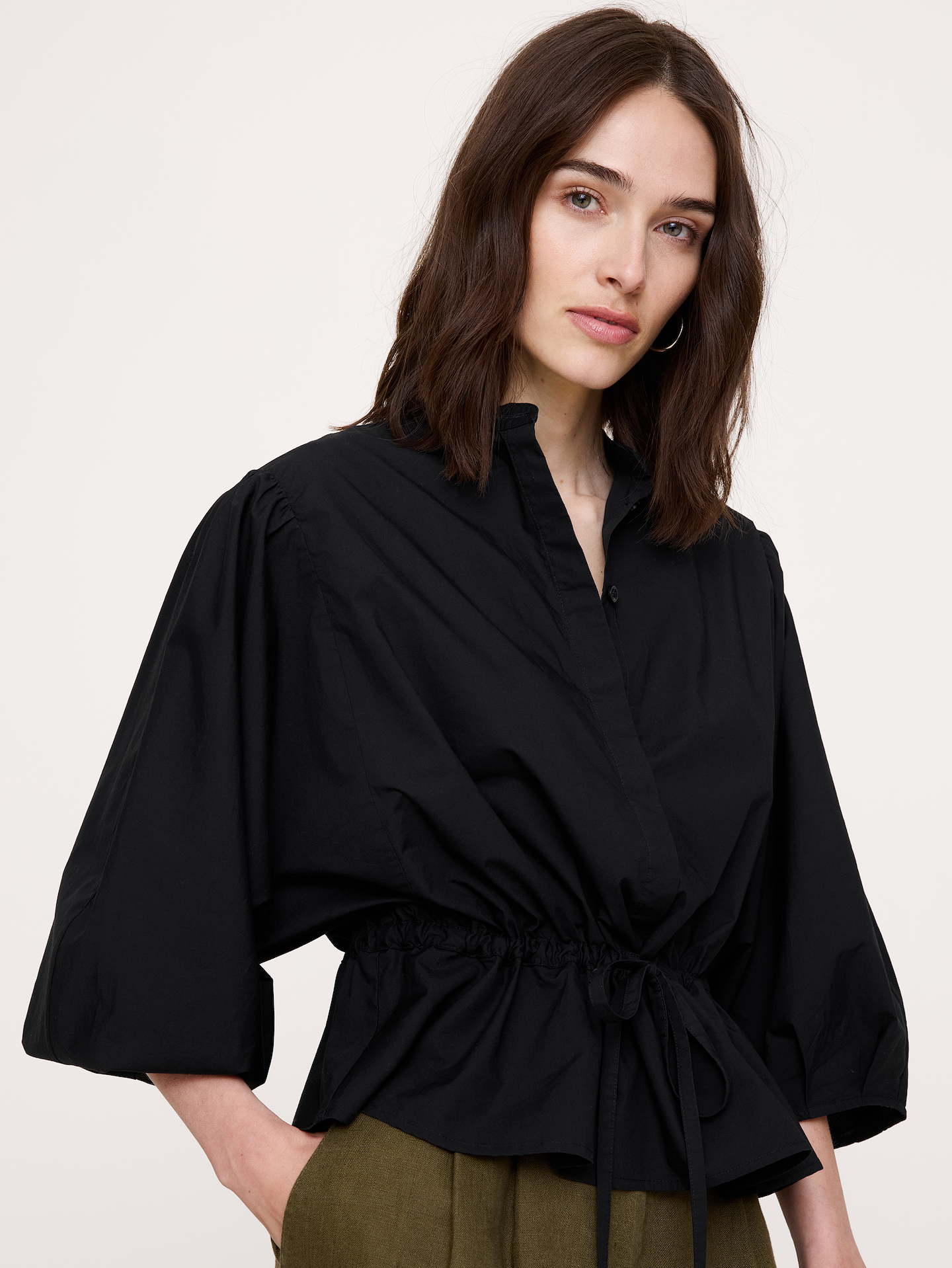 Image number 1 showing, Cotton Poplin Tie-Waist Top
