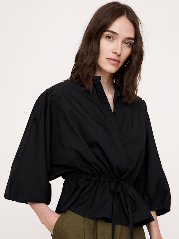 Cotton Poplin Tie-Waist Top