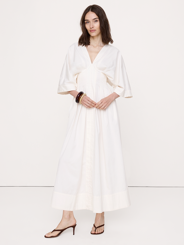 Stretch-Cotton Pleated Maxi Dress
