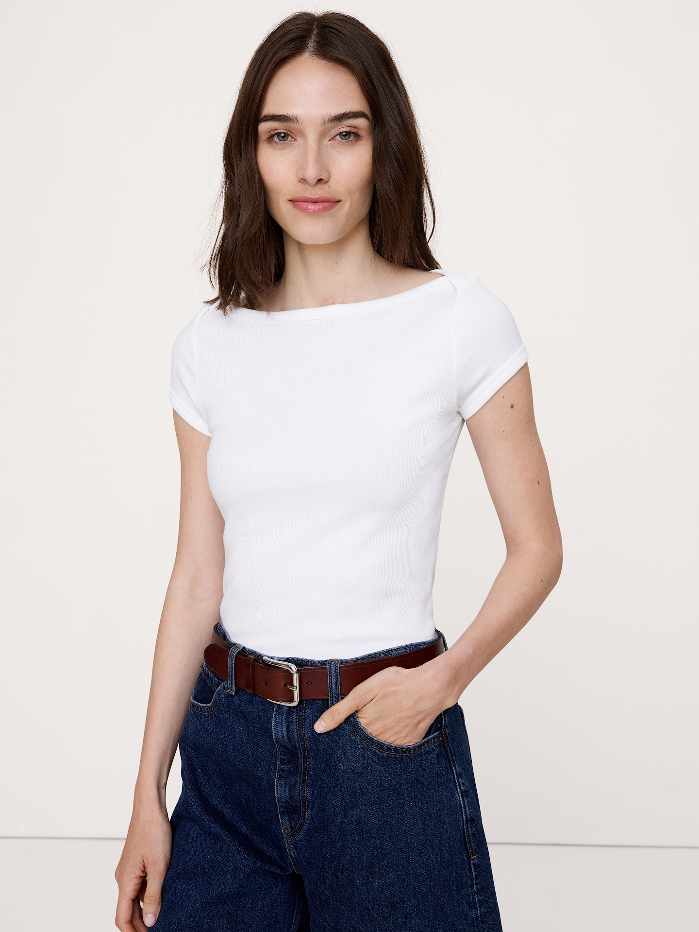 Image number 1 showing, Ribbed Boatneck Top