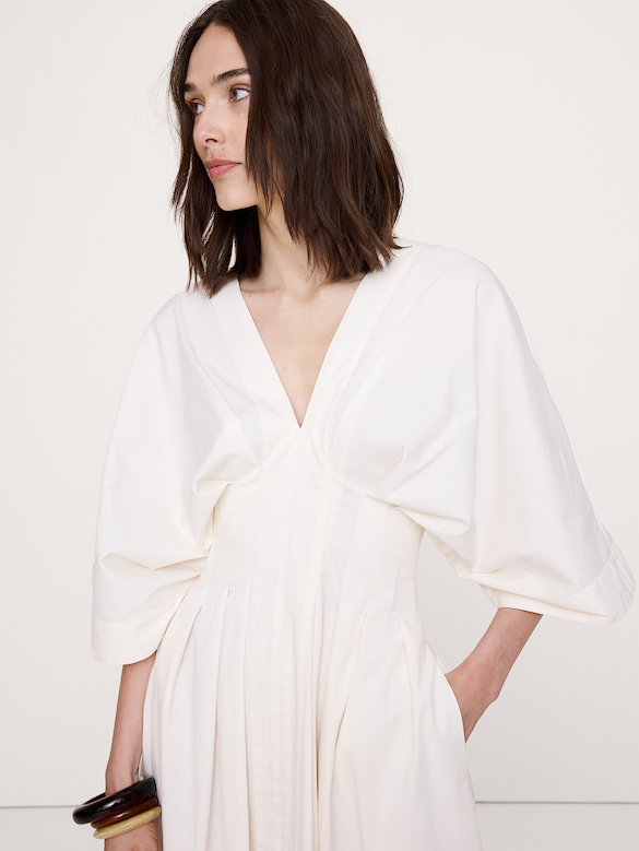 Stretch-Cotton Pleated Maxi Dress
