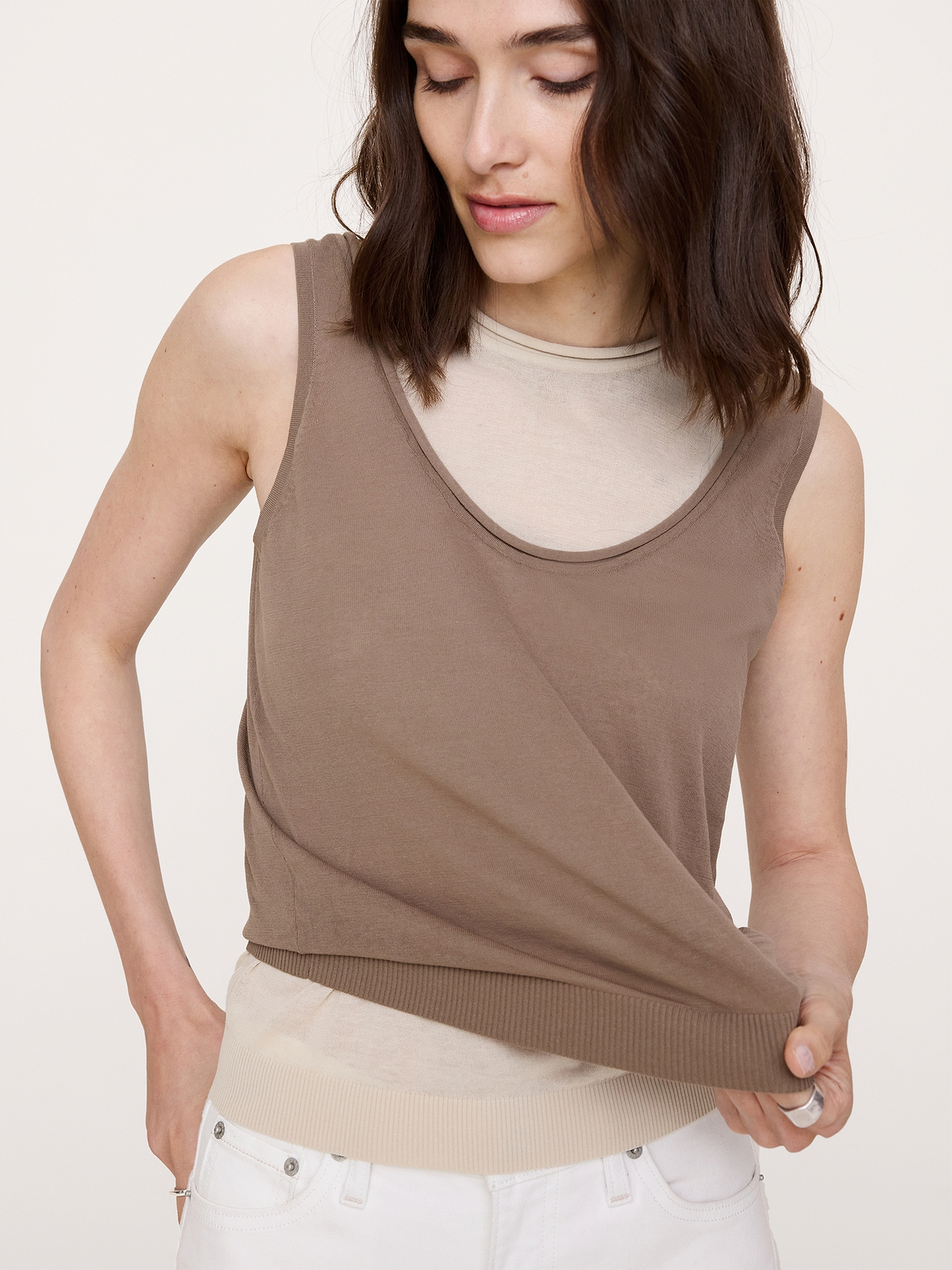 トップス basicks sheer layared tank Sheer Ultra-Fine Cotton Layered Tank | Banana Republic