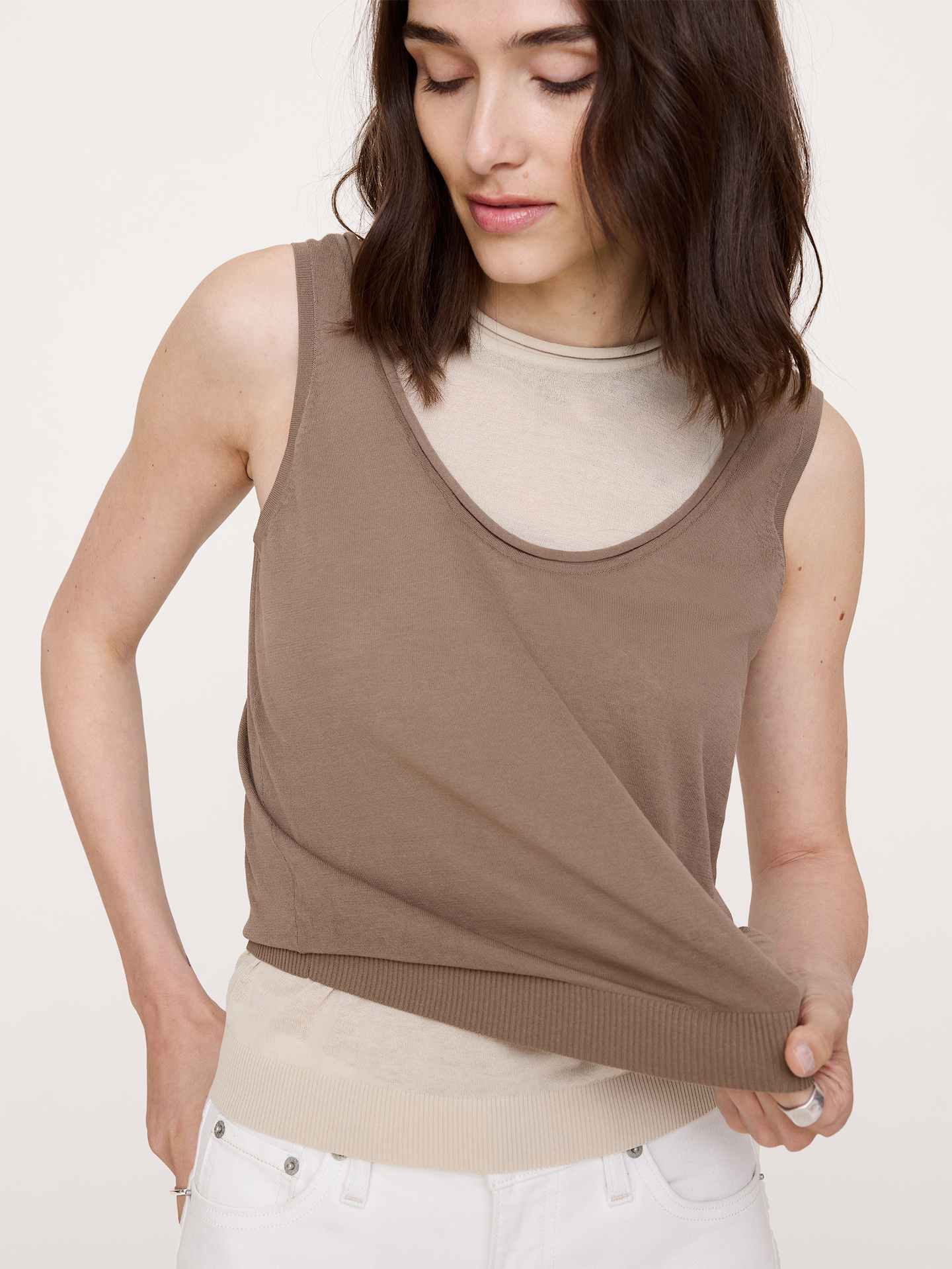 Image number 5 showing, Sheer Ultra-Fine Cotton Layered Tank