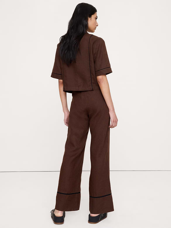 Mid-Rise Kick-Flare Linen Ankle Pant