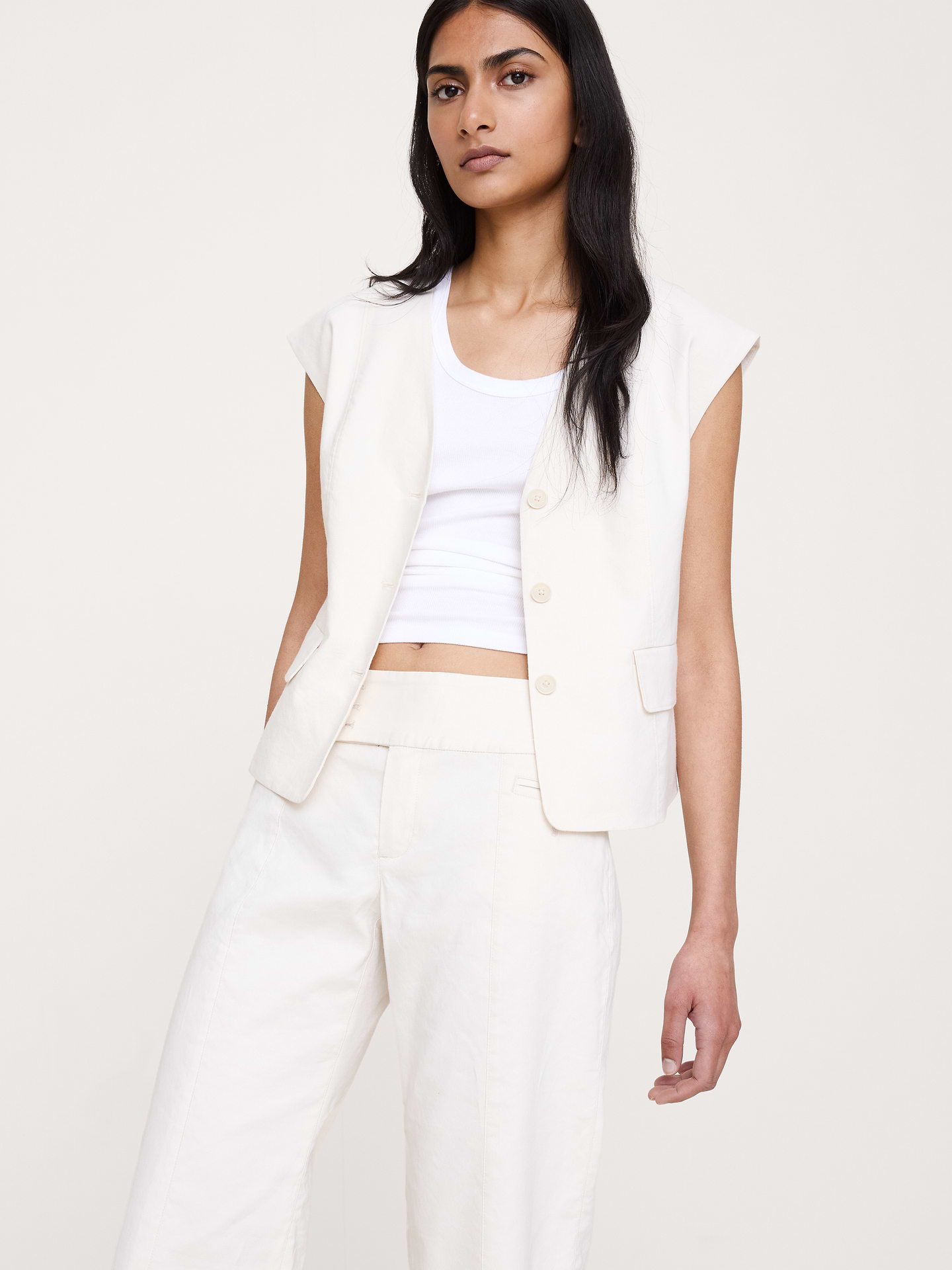 Image number 8 showing, Low-Rise Wide-Leg Stretch Linen-Viscose Pant