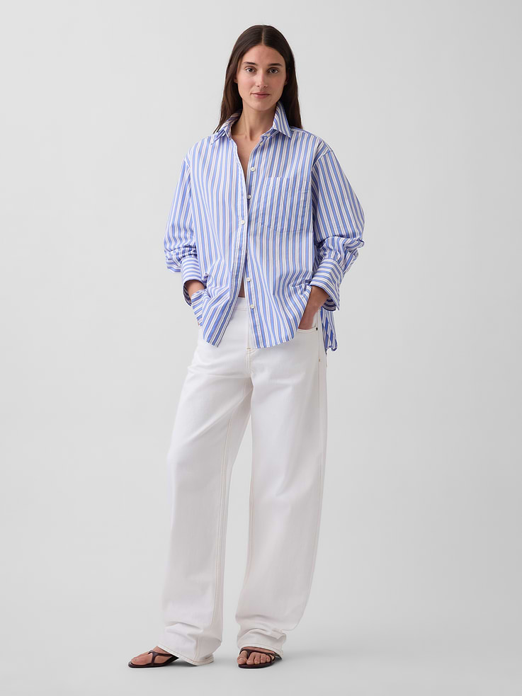 Image number 2 showing, Organic Cotton Poplin Stripe Big Shirt