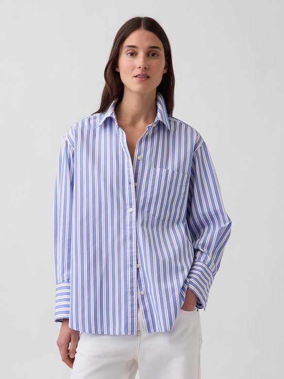 Organic Cotton Poplin Stripe Big Shirt