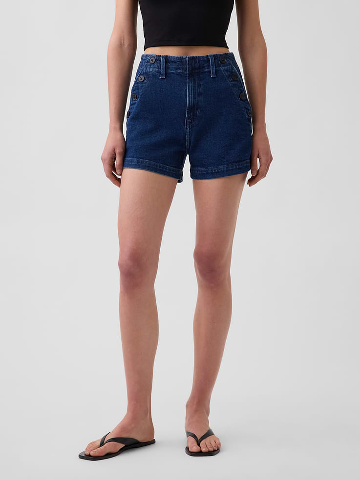 Image number 2 showing, 3.5" High Rise Sailor Relaxed Straight Denim Shorts
