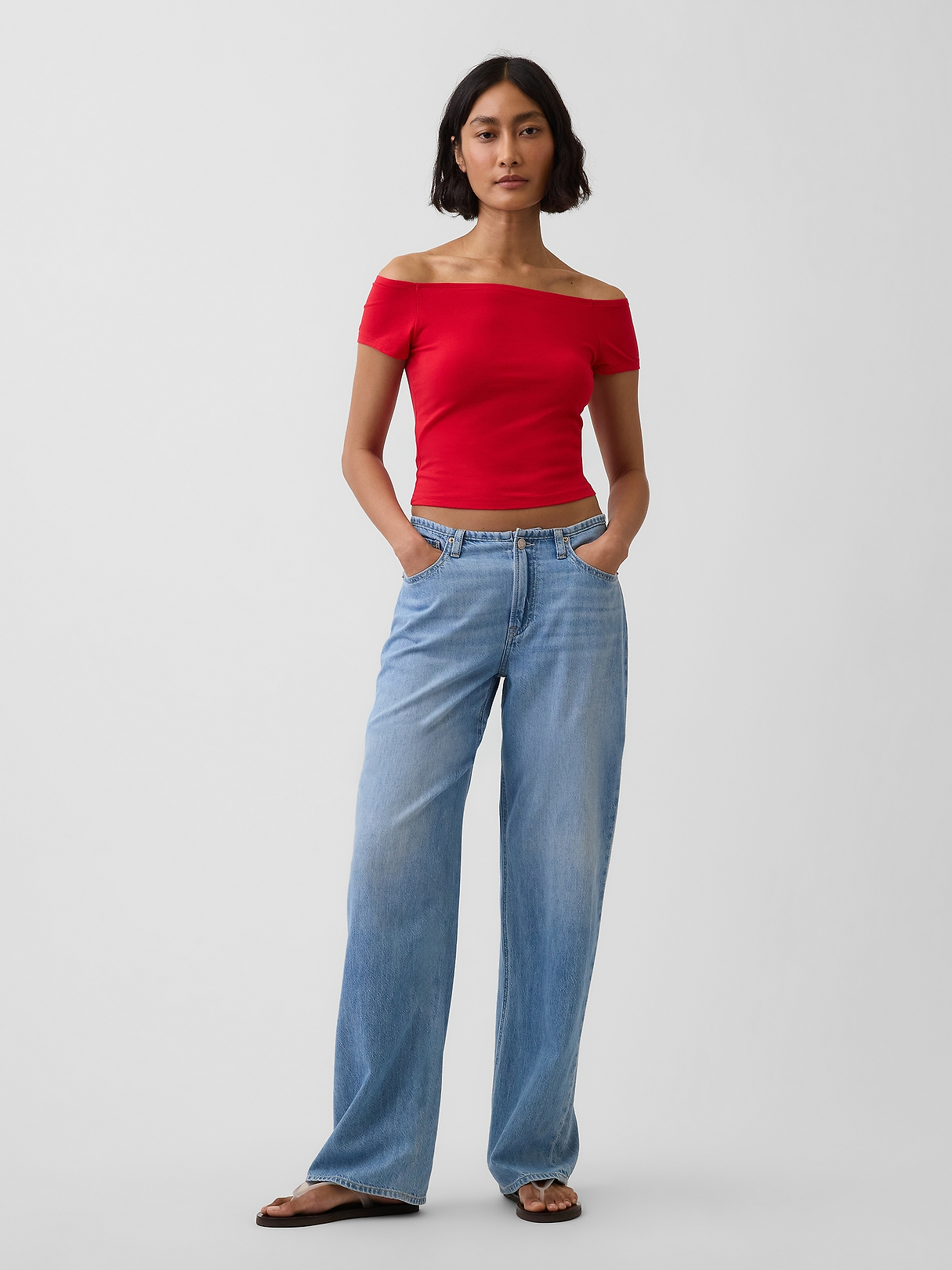 CloseKnit Jersey Off-Shoulder Crop T-Shirt | Gap