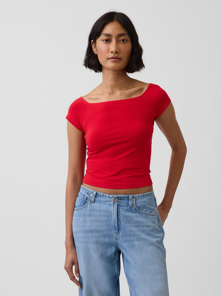 Image number 1 showing, CloseKnit Jersey Off-Shoulder Crop T-Shirt