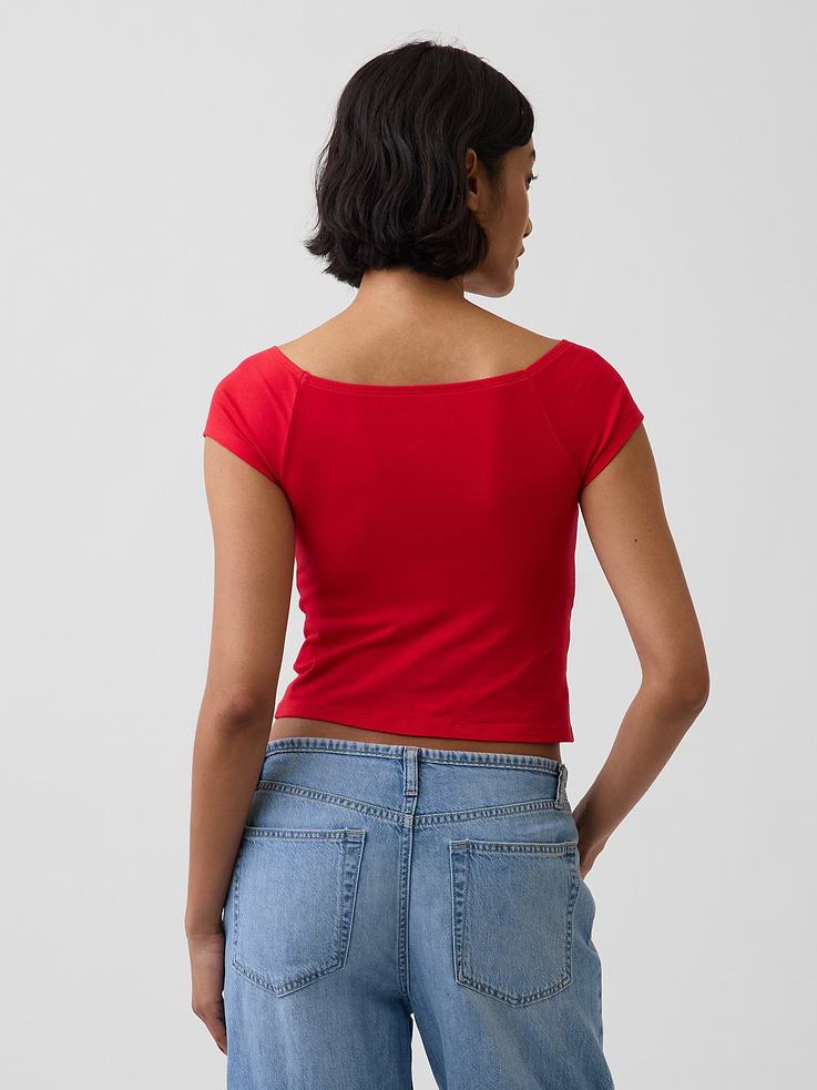 Image number 3 showing, CloseKnit Jersey Off-Shoulder Crop T-Shirt