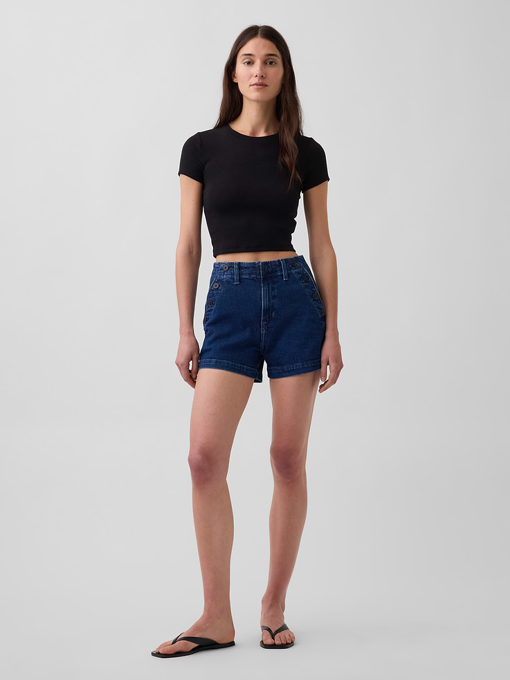 Image number 1 showing, 3.5" High Rise Sailor Relaxed Straight Denim Shorts