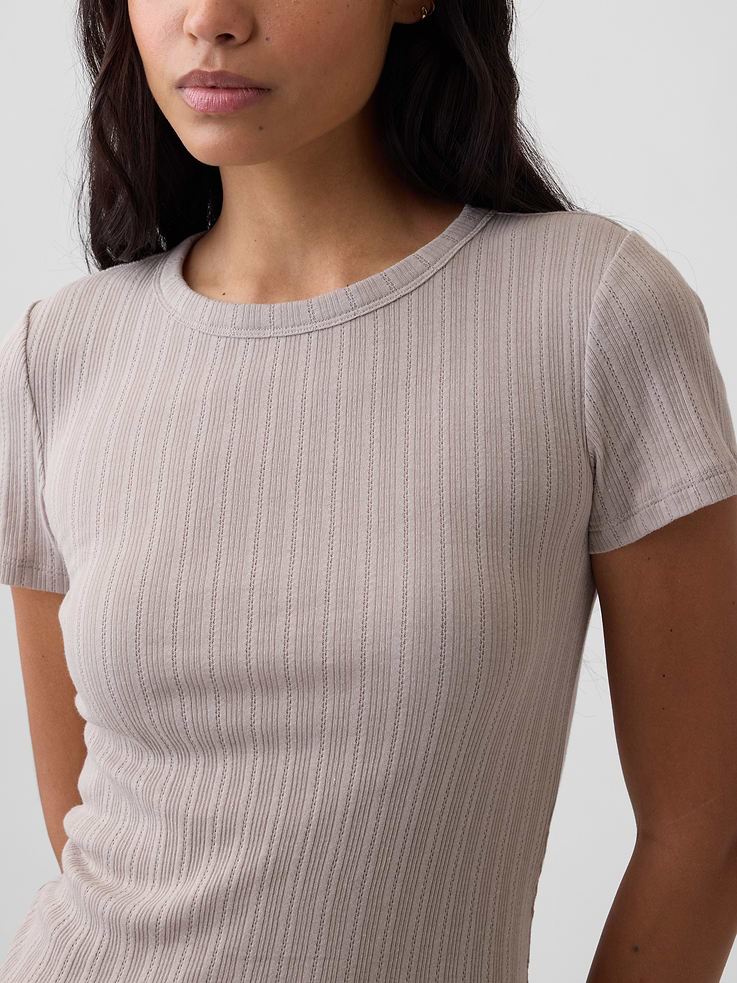Image number 4 showing, Ribbed Pointelle Crewneck T-Shirt