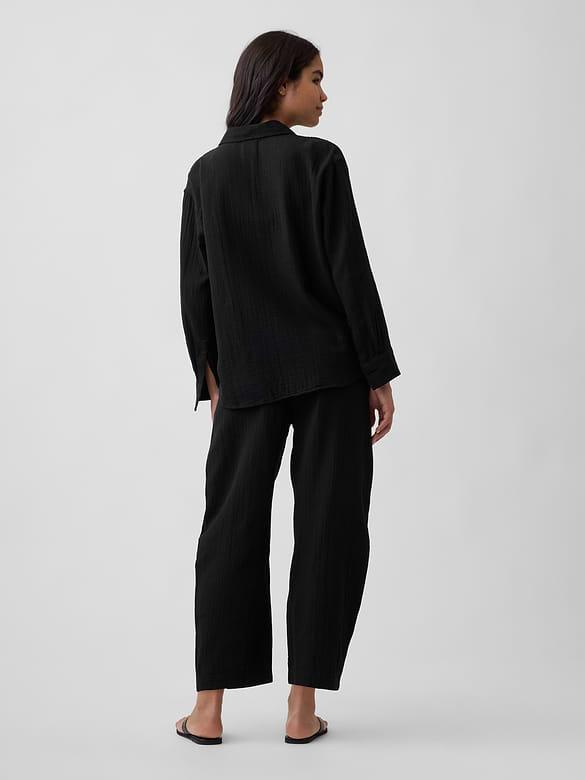 Mid Rise Pull-On Barrel Gauze Pants