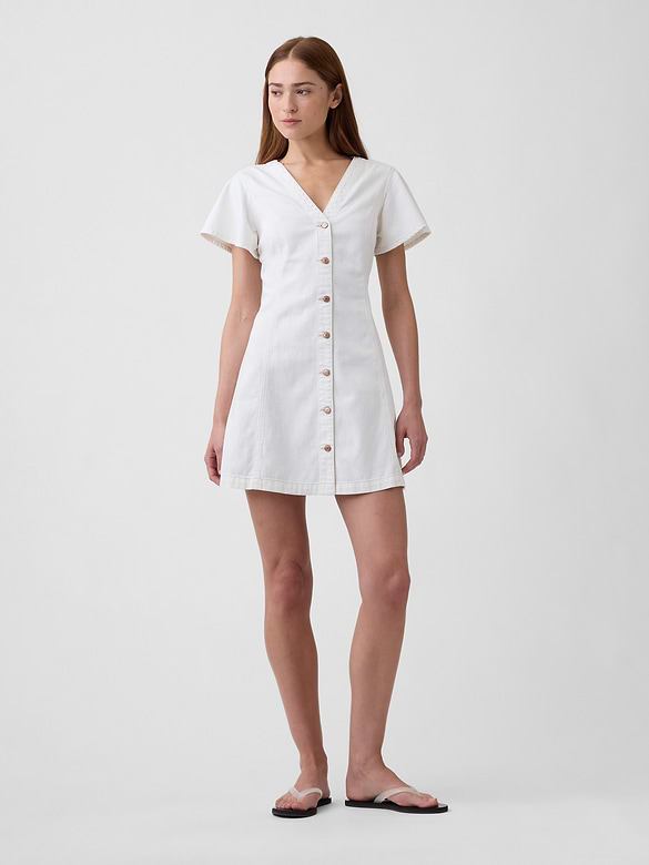 Denim Button-Front Mini Dress
